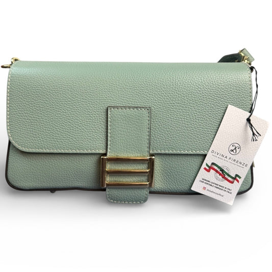 DIVINA FIRENZE SEAFOAM GREEN GENUINE PEBBLED LEATHER SHOULDER BAG W CROSSBODY STRAP 8