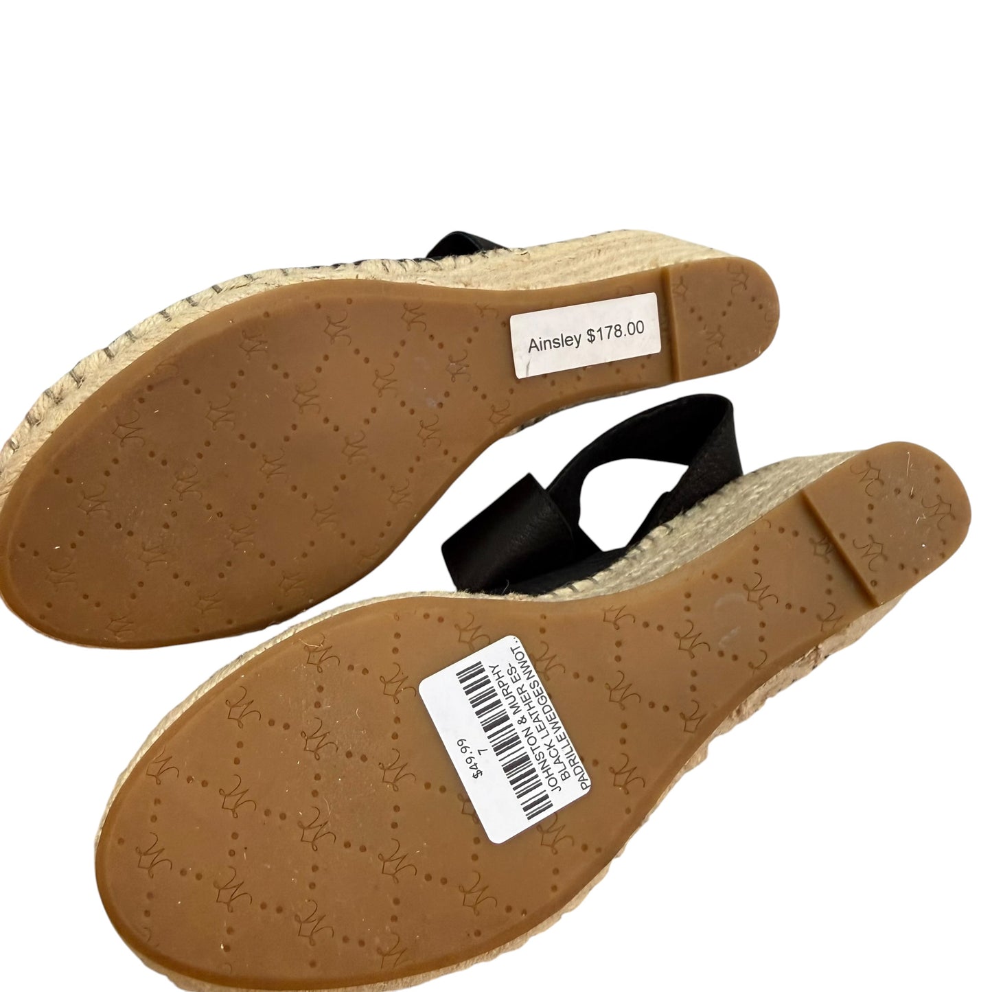 JOHNSTON & MURPHY BLACK LEATHER ESPADRILLE WEDGES NWOT 100 SZ 7