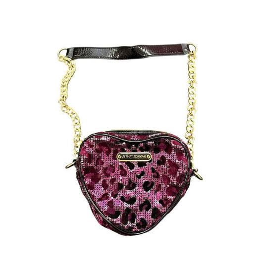 BETSEY JOHNSON HEART PURSE SEQUINS ANIMAL PRINT 289