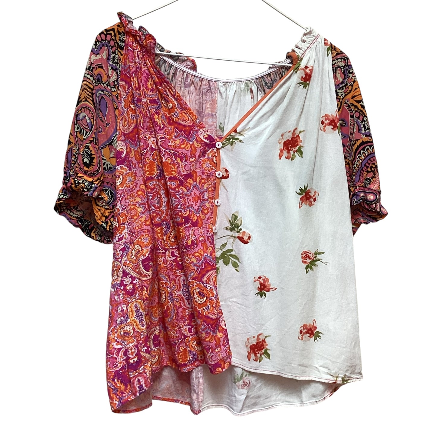 WHITE PINK TWO TONE FLORAL TOP - LARGE - 207