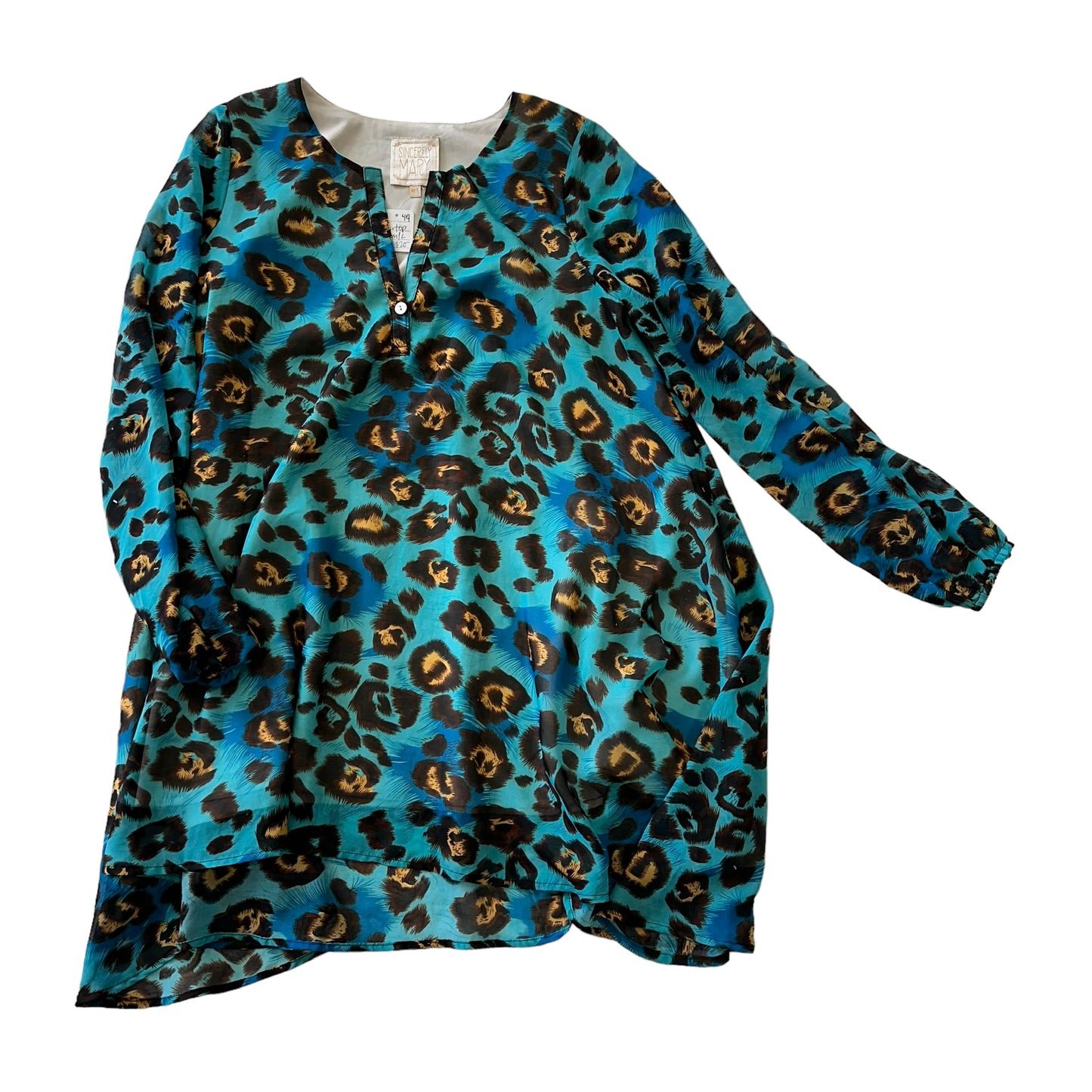 SINCERELY MARY - TEAL ANIMAL PRINT TUNIC MED/LARGE