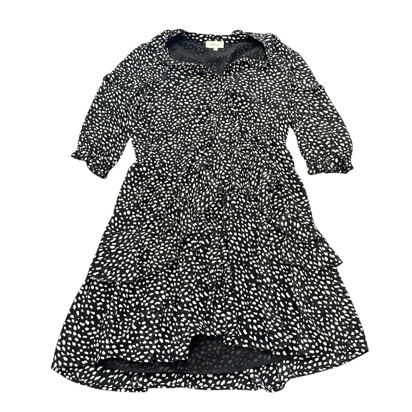 BOHME BLACK WHITE SPECKLED CHIFFON DRESS 100 MEDIUM