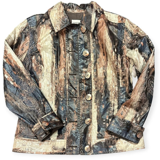 CHICOS BROWN BEIGE EMBROIDERED LIGHT WEIGHT JACKET 115 SMALL