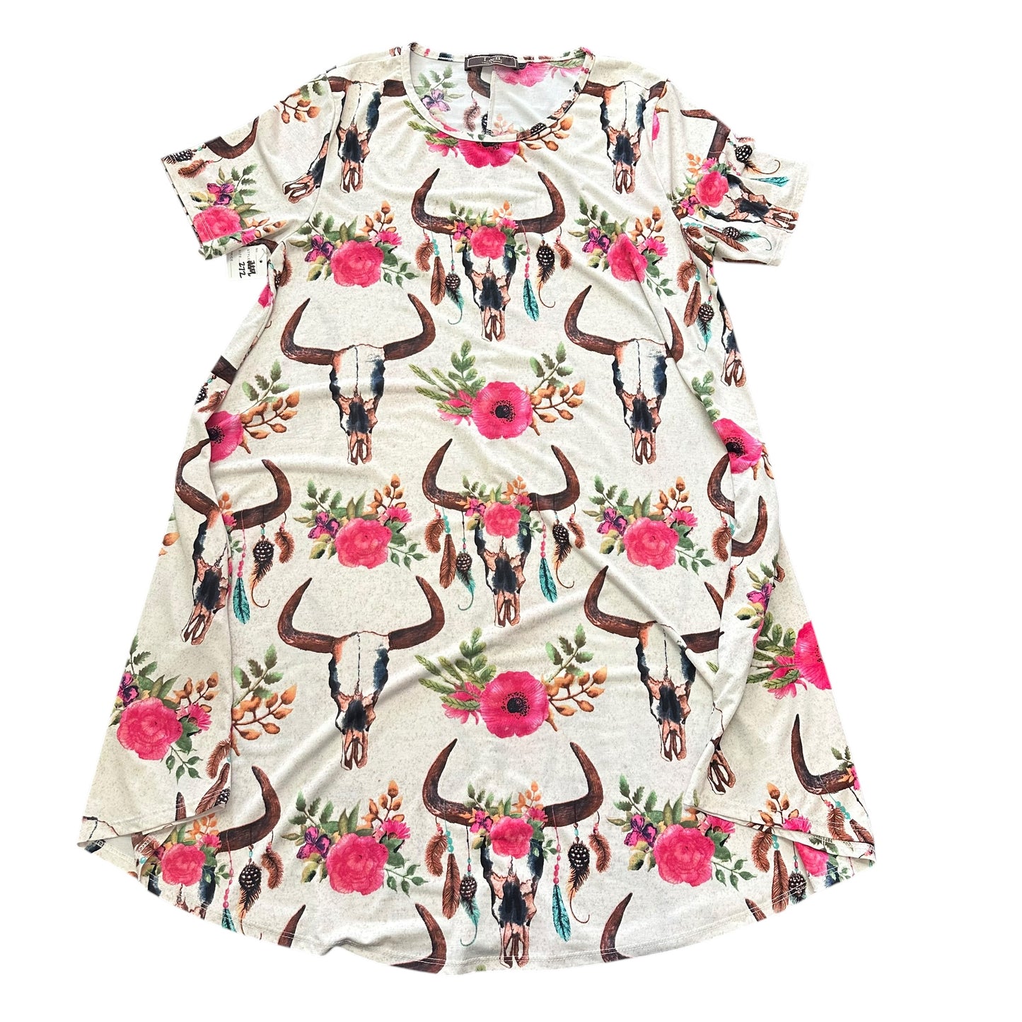 L&B BEIGE WESTERN FLORAL DRESS 272 LARGE