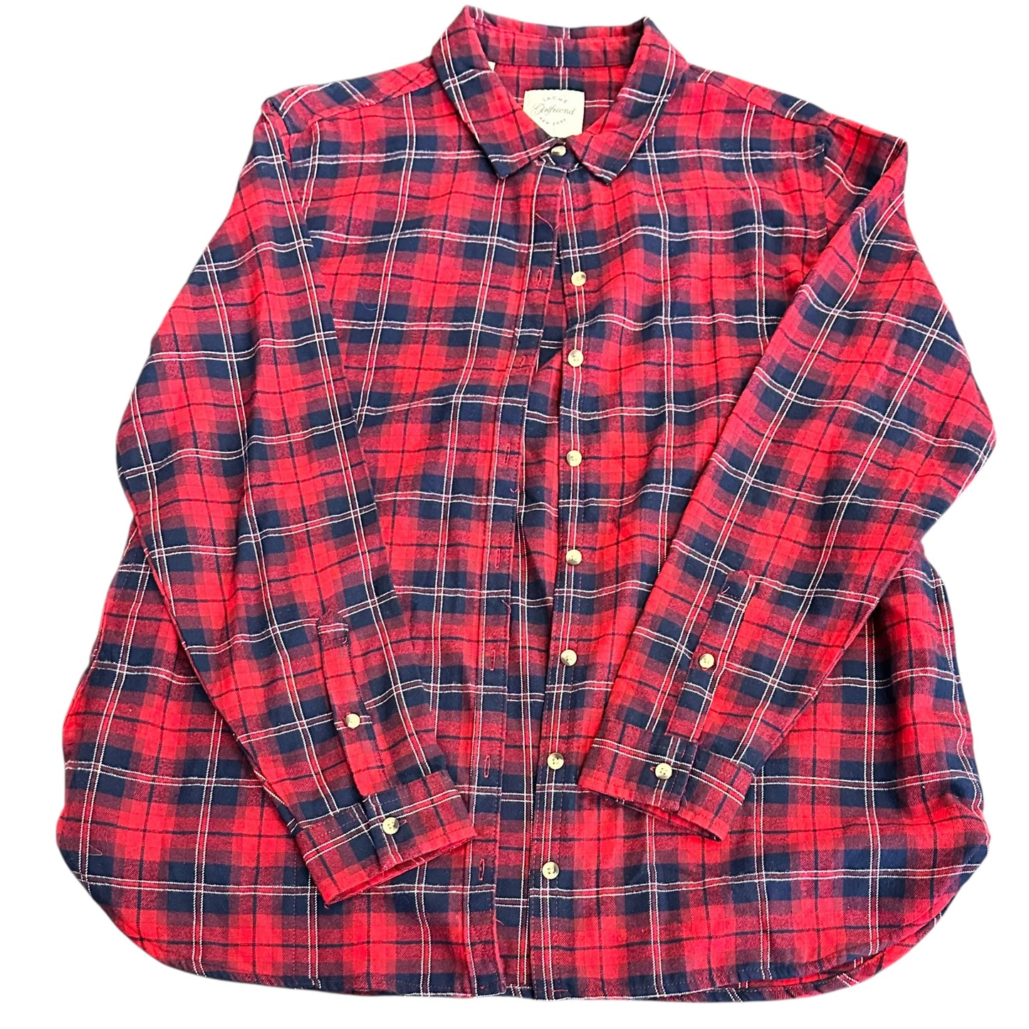 JACHS GIRLFRIEND RED NAVY PLAID FLANNEL BUTTON UP 39 XL