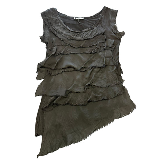 GIGI MODA MADE AN IN BLACK SLEEVELESS BLOUSE SILK TIERED TEXTURED LAYERED 249 MEDIUM