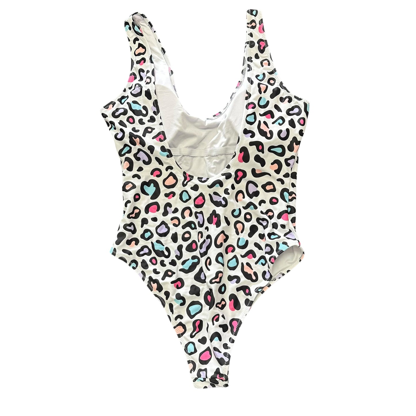 WHITE COLORFUL ANIMAL PRINT ONE PC SWIMSUIT 239 LARGE