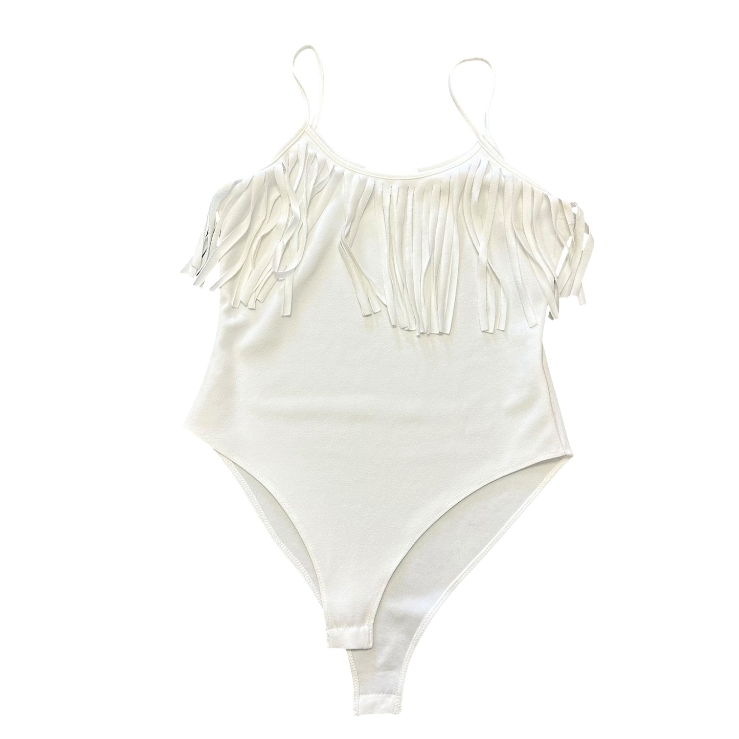 NYLON APPAREL BEIGE FRINGE BODYSUIT 263 MEDIUM