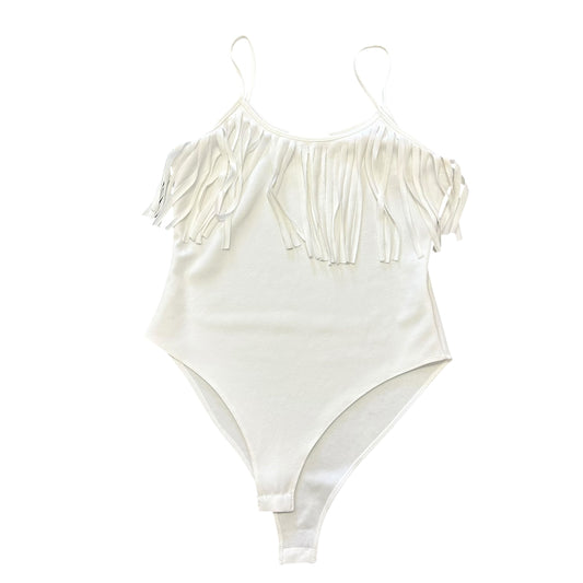 NYLON APPAREL BEIGE FRINGE BODYSUIT 263 MEDIUM