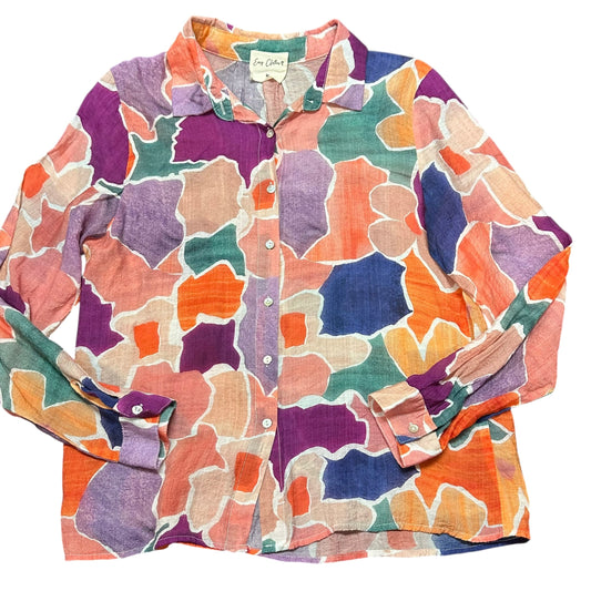 EASY CLOTHES COLORFUL BUTTON UP BLOUSE 100 MEDIUM