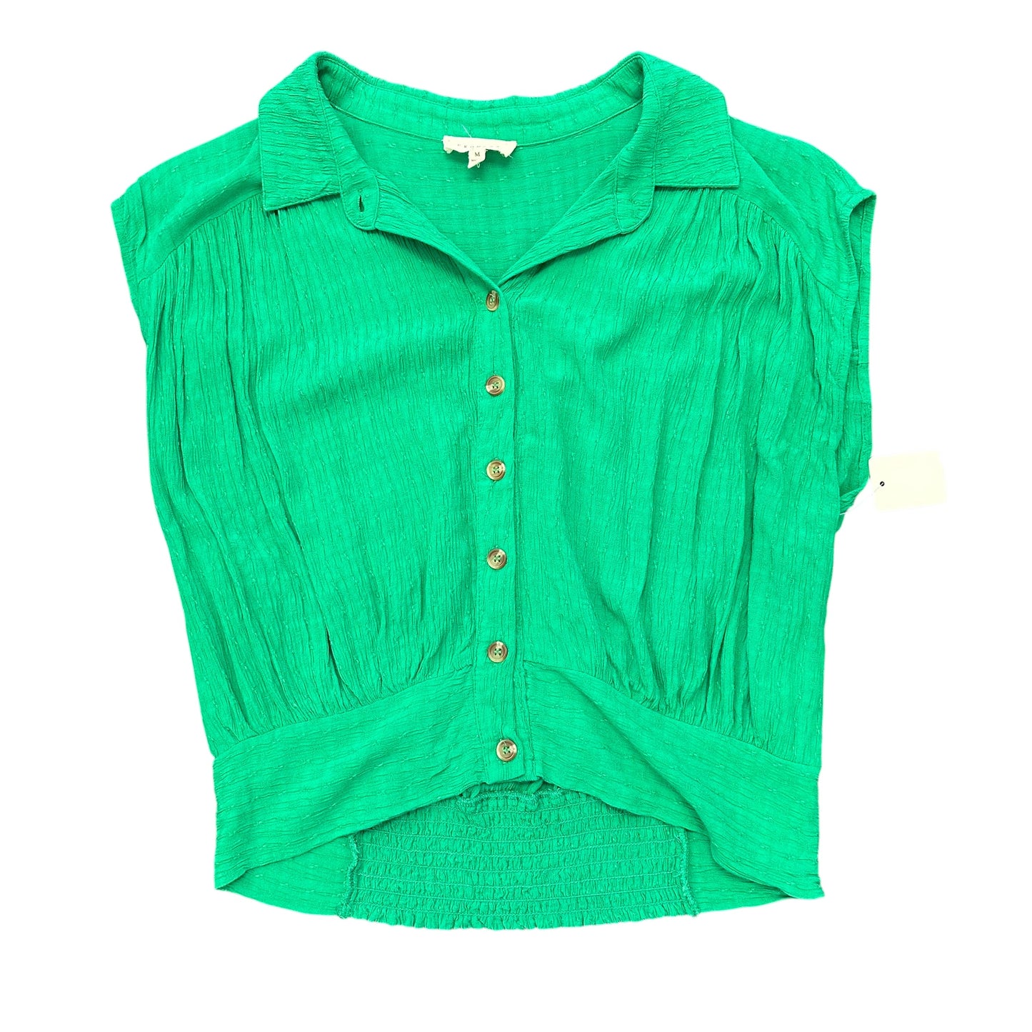 PROMESA GREEN TEXTURED BUTTON FRONT BLOUSE 7 MEDIUM
