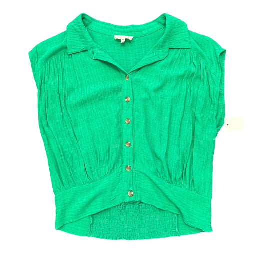 PROMESA GREEN TEXTURED BUTTON FRONT BLOUSE 7 MEDIUM