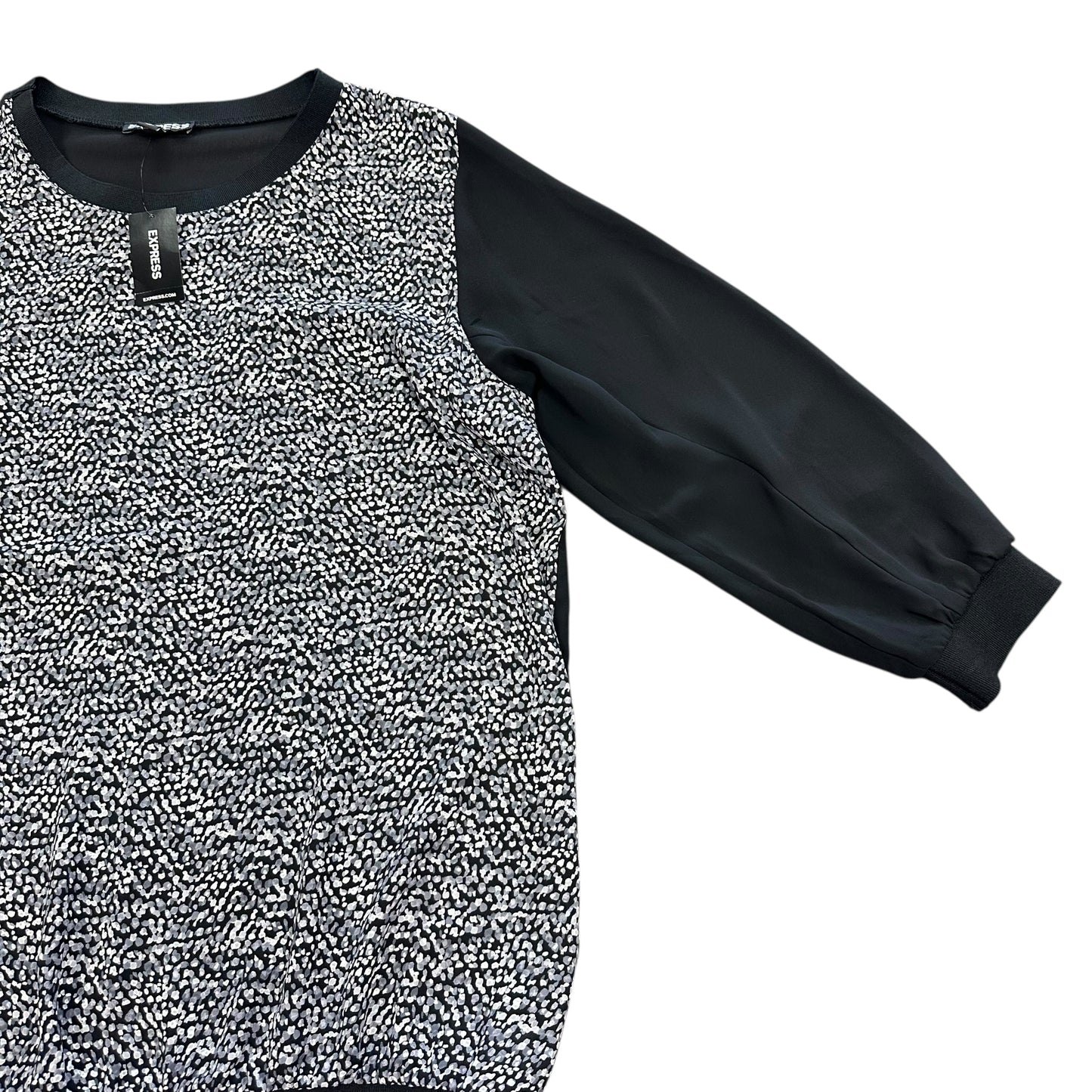 EXPRESS BLACK WHITE 3/4 SLEEVE BLOUSE 100 MEDIUM NWT $44.90