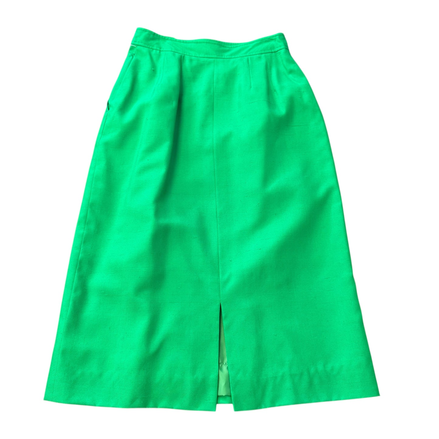 VINTAGE 100% SILK PENCIL SKIRT GREEN 100 SZ 4-6