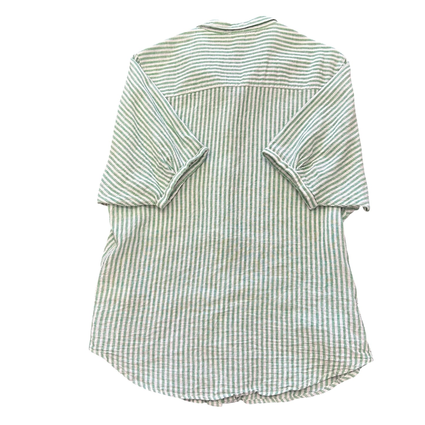BEACH LUNCH LOUNGE GREEN WHITE STRIPED BUTTON UP BLOUSE 158 LARGE