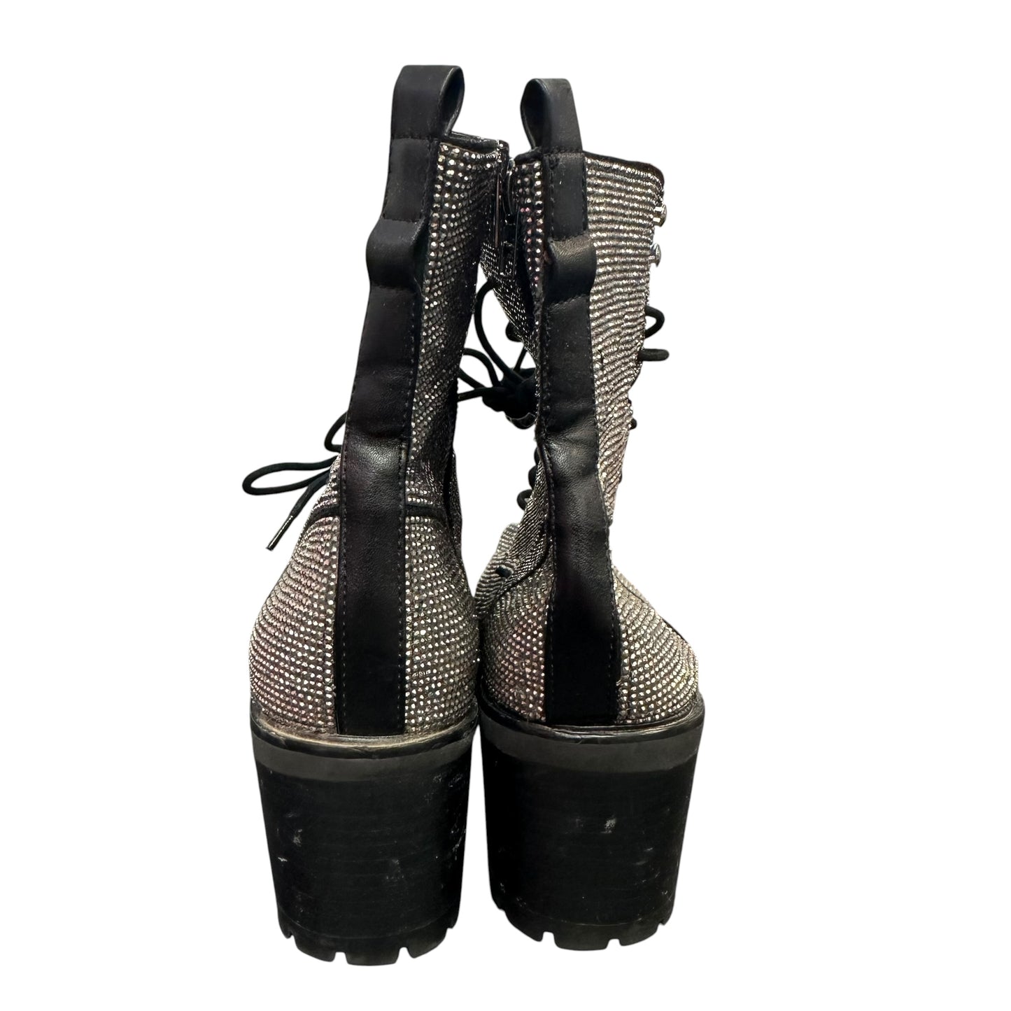 STEVE MADDEN BLACK RHINESTONE LACE UP BOOTS 56 SZ 10