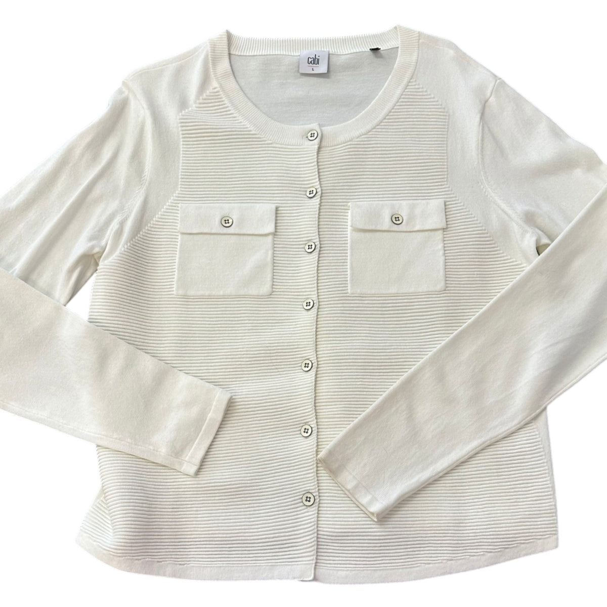 CABI BEIGE RIBBED CARDIGAN 282 LARGE