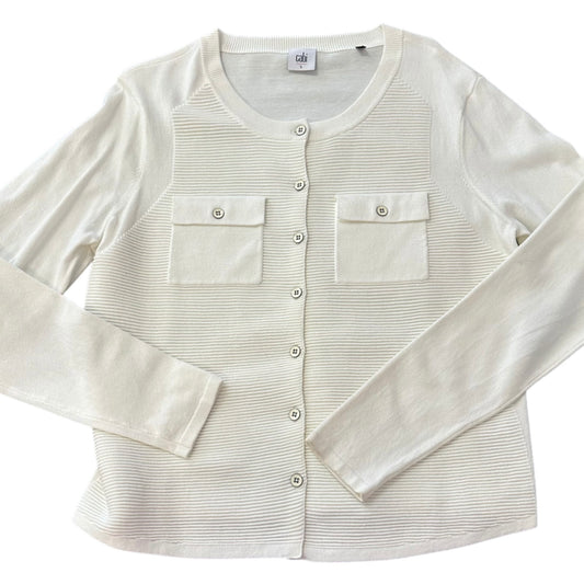 CABI BEIGE RIBBED CARDIGAN 282 LARGE