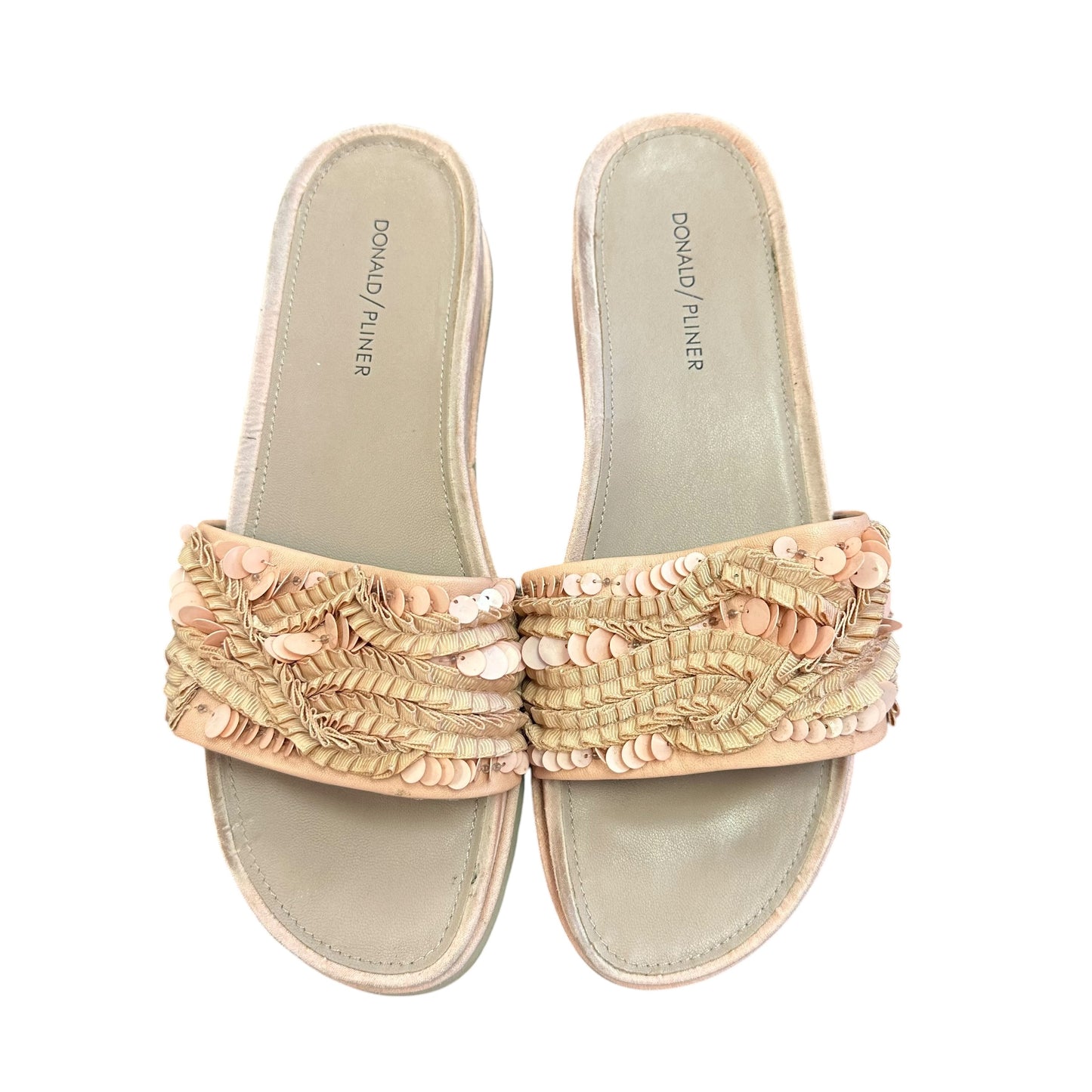 DONALD PLINER SLIP ON SANDALS BEIGE SEQUINS BEADS 276 SZ 10