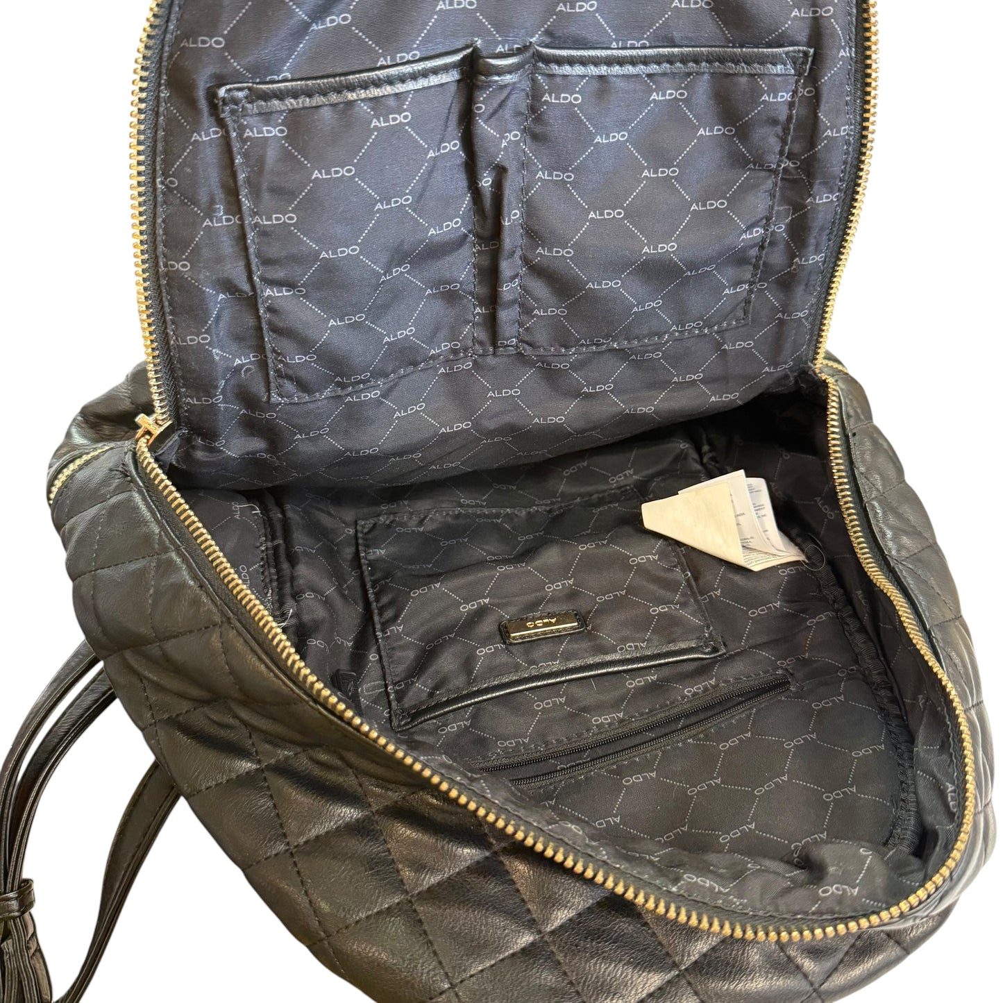 ALDO BLACK QUILTED BACKPACK FAUX LEATHER 263 OS