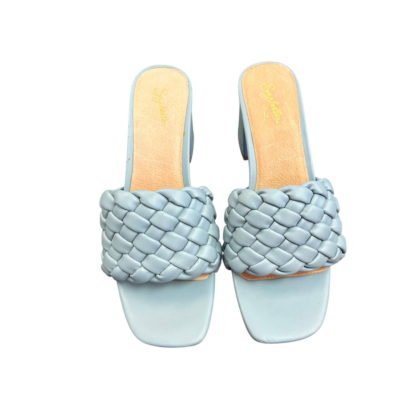 SEYCHELLES BLUE BRAIDED OPEN TOE HEELS 123 SZ 10