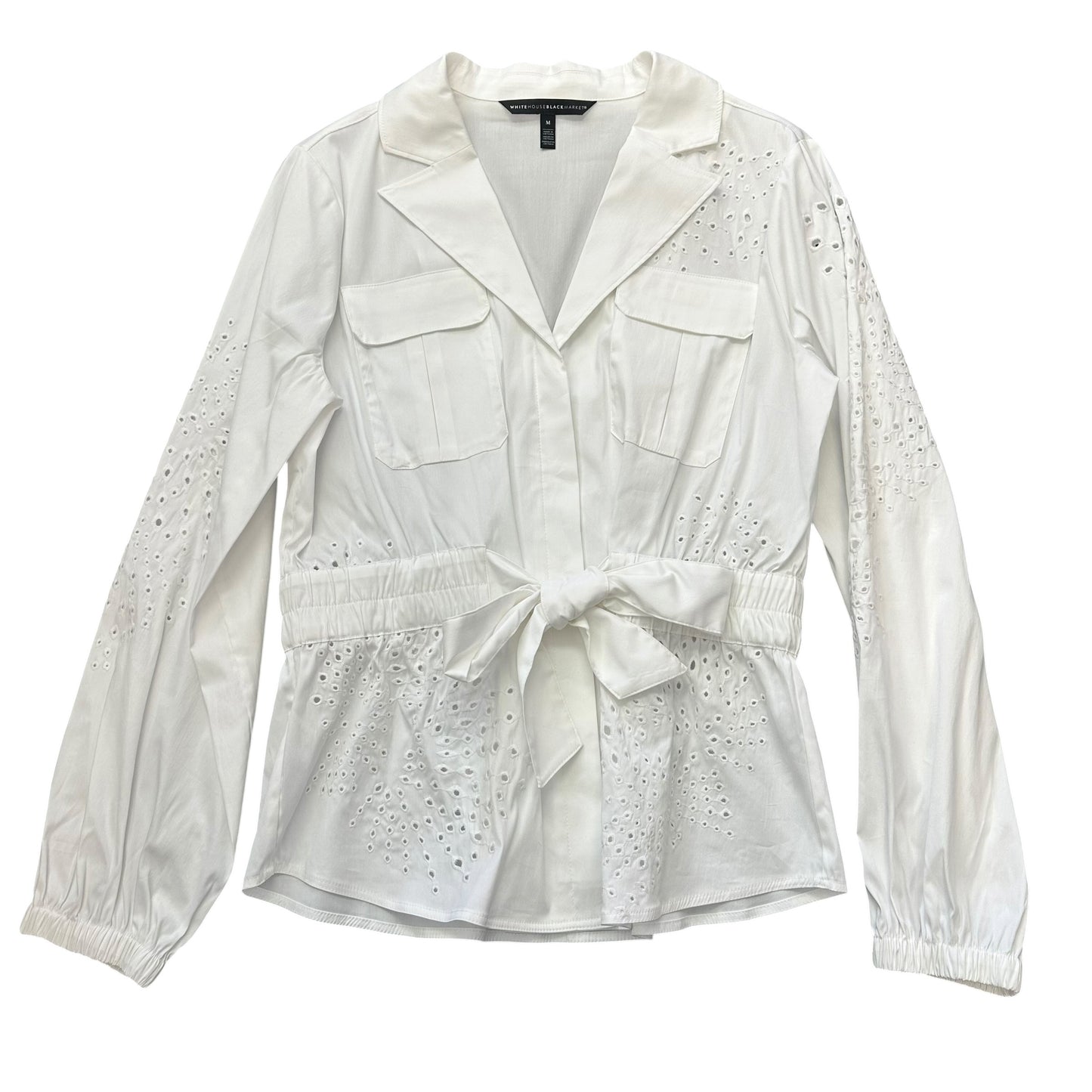 WHBM WHITE EYELET BUTTON UP BLOUSE 100 MEDIUM
