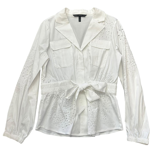 WHBM WHITE EYELET BUTTON UP BLOUSE 100 MEDIUM