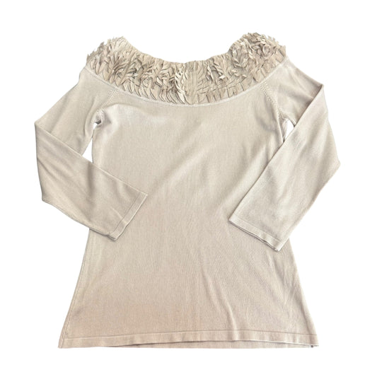 ALBERTO MAKALI OFF SHOULDER TAN SWEATER 250 MEDIUM