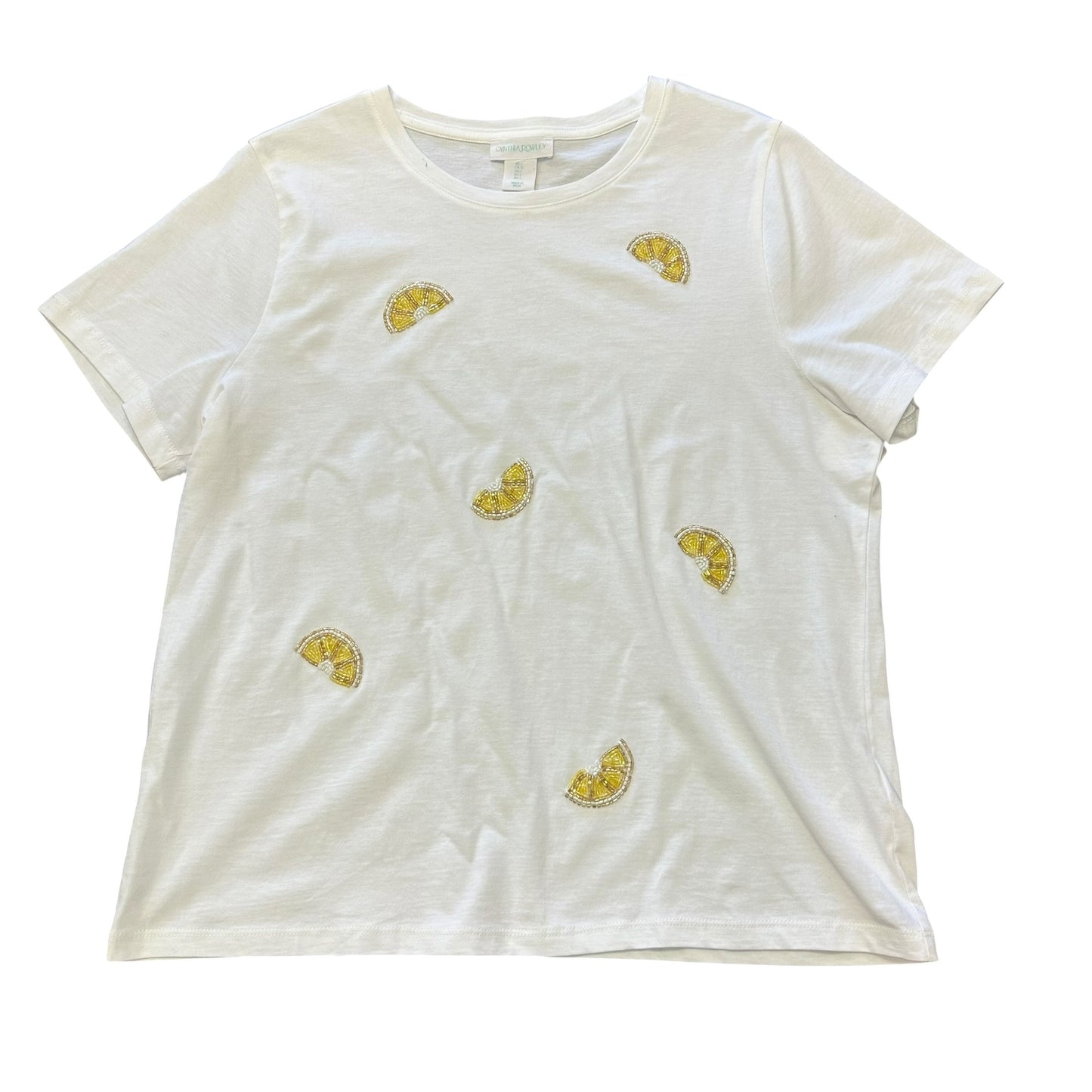 CYNTHIA ROWLEY WHITE TEE LEMONS BEADED 158 LARGE