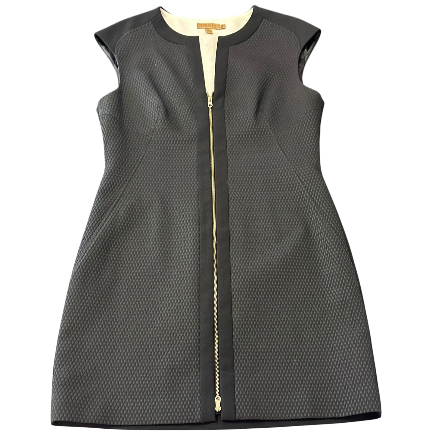 TED BAKER LONDON BLACK DRESS GOLD ZIPPER 100 SZ 10