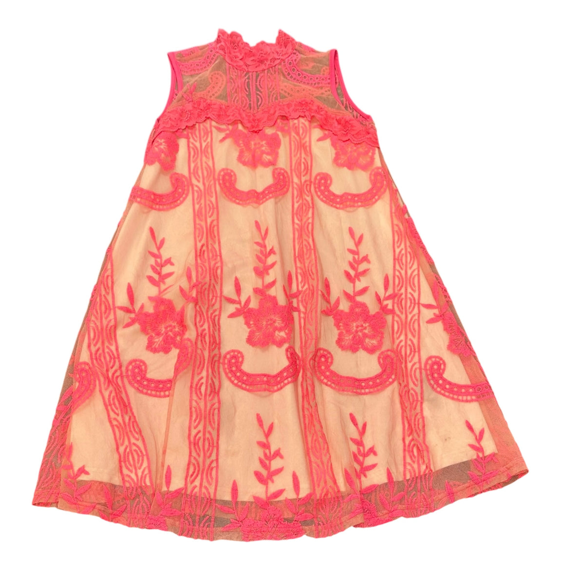 L&B NEON PINK LACE SLEEVELESS HIGH NECK DRESS 143 SMALL