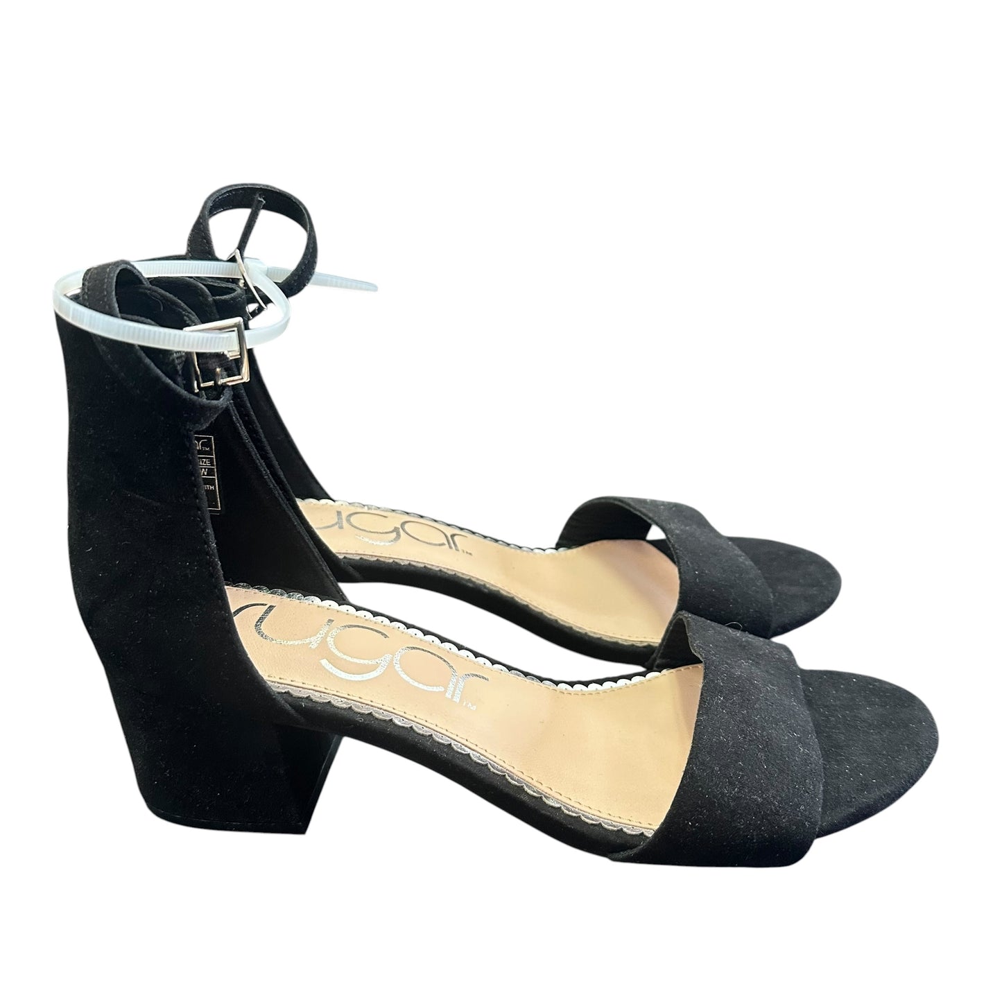 SUGAR BLACK ANKLE STRAP BLOCK HEELS NWOB 219 SZ 10 WIDE