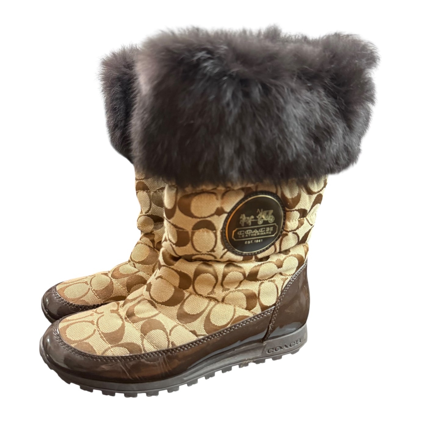 COACH JOYOUS SIGNATURE WINTER BOOTS BROWN SZ 7.5