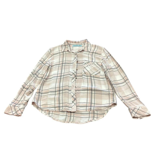 DINA BE LIGHT PINK GRAY PLAID BUTTON UP 238 SMALL