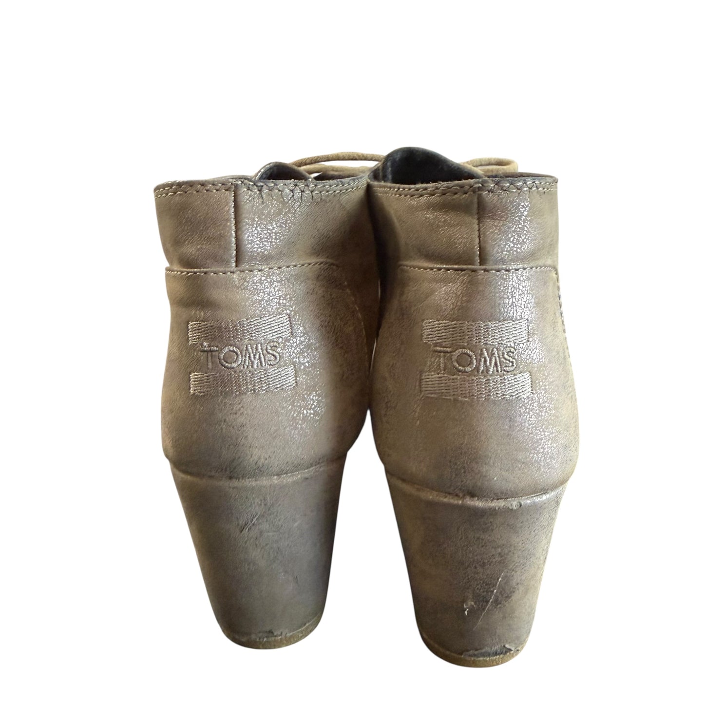TOMS SILVER WEDGE ANKLE BOOTIES 38 SZ 9.5