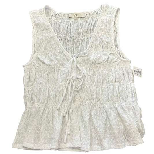 LOFT WHITE SMOCKED RUFFLE HEM BLOUSE MEDIUM