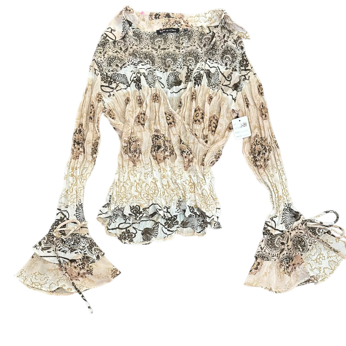VIOLET & CLAIRE LONG SLEEVE Y2K VINTAGE BROWN CREAM BLOUSE 289 SMALL