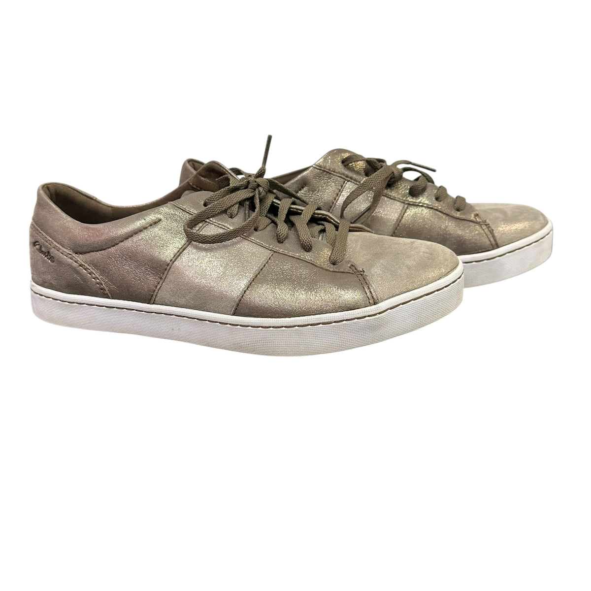 CLARKS PAWLEY RILEE LEATHER SNEAKERS BRONZE GRAY 56 SZ 10