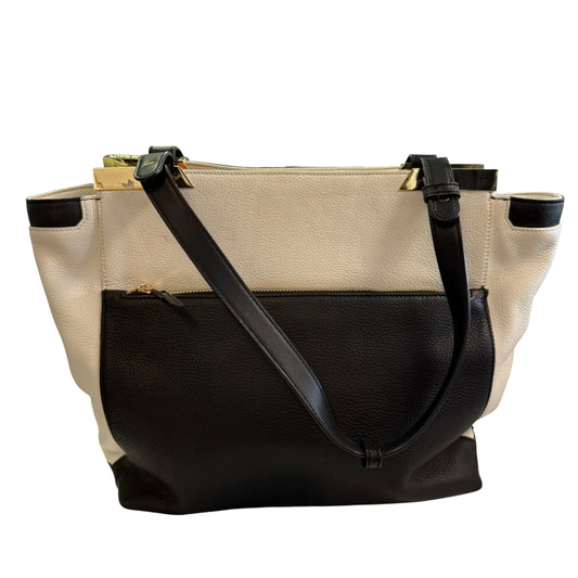 VINCE CAMUTO BLACK WHITE LEATHER TOTE HANDBAG OS