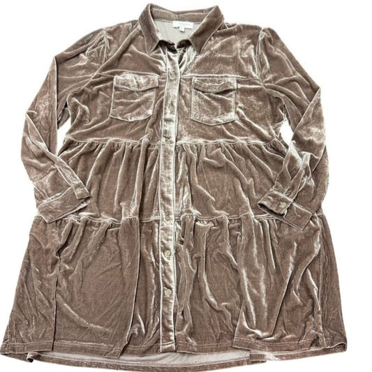 UMGEE TAUPE VELVET TIERED DRESS 1X