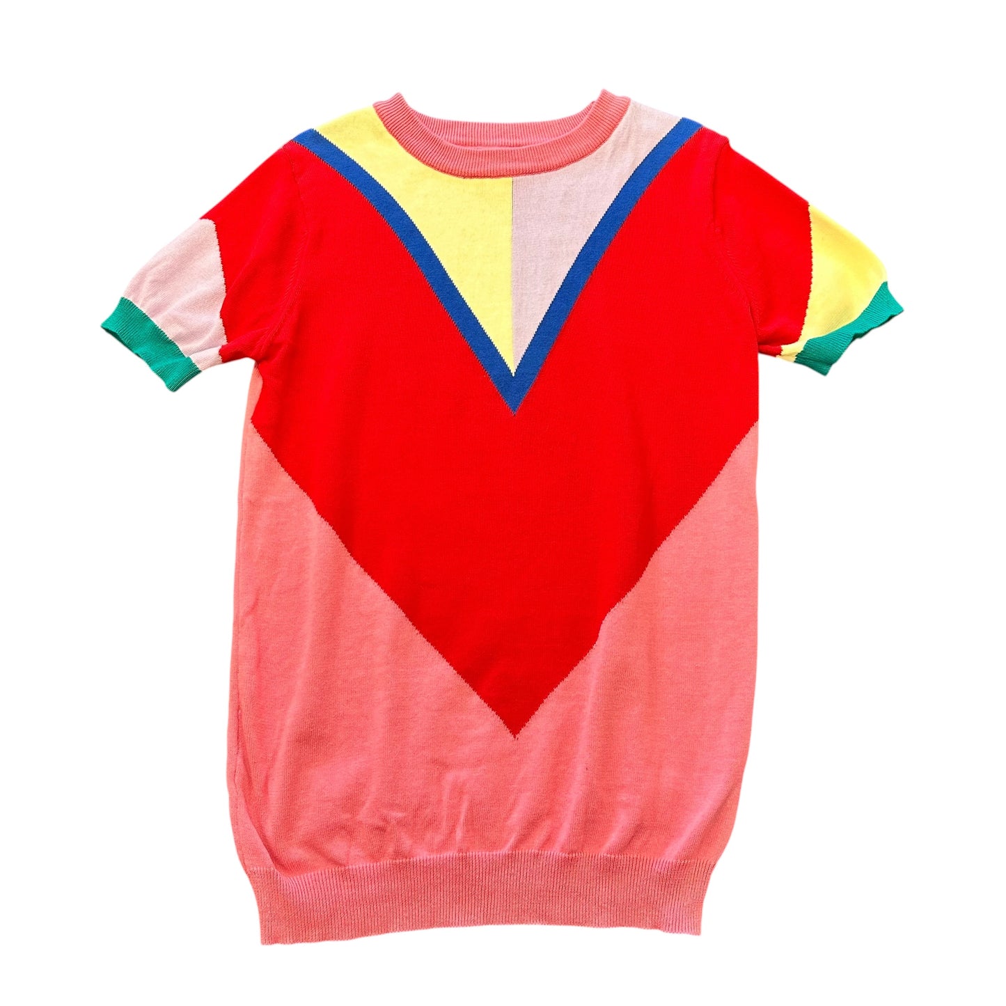OXKNITSTORE RED COLORFUL SHORT SLEEVE KNIT TOP 100 L/XL