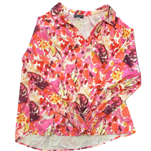 PRETTYWEAR COLORFUL FLORAL SATIN BLOUSE SMOCKED WRIST MEDIUM