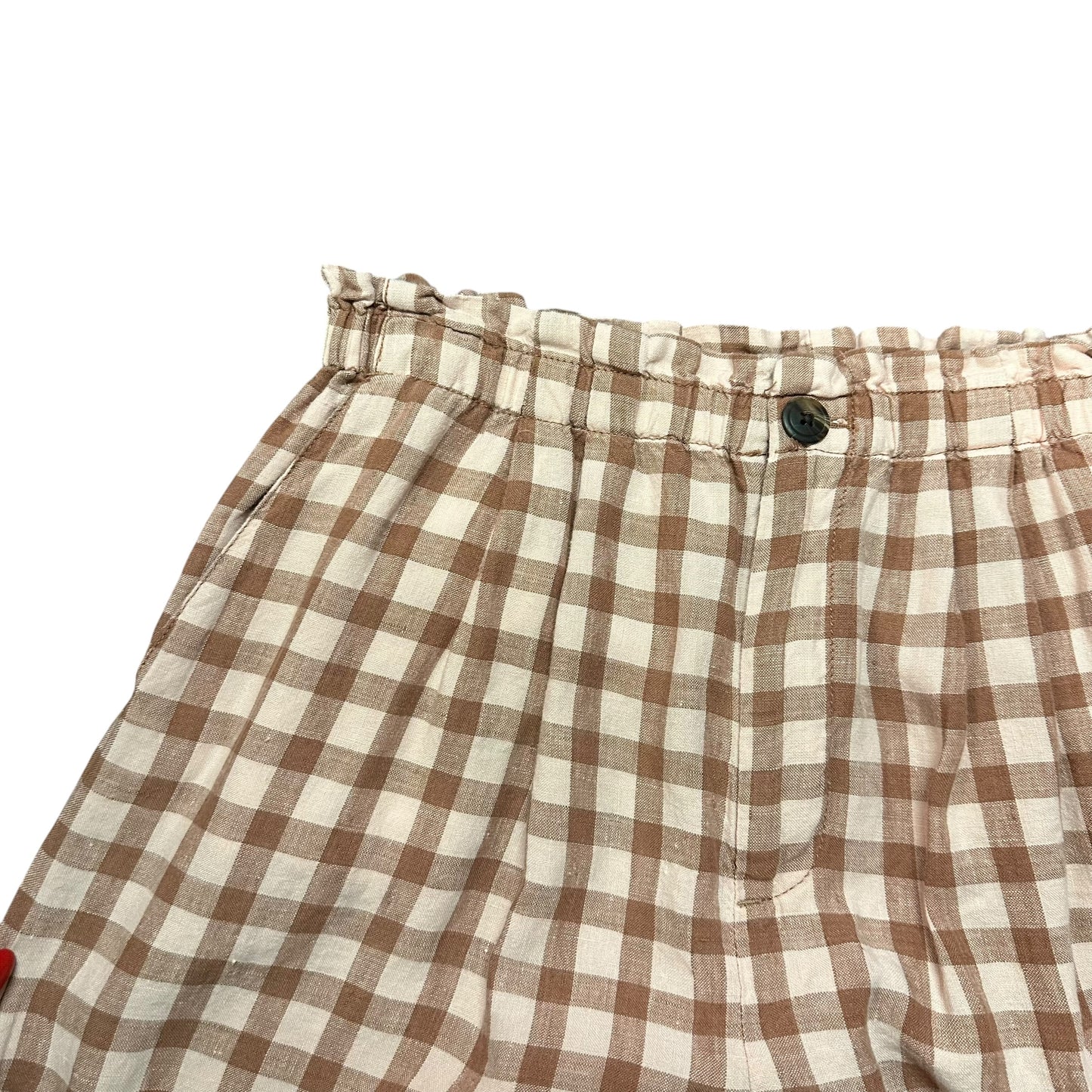 LOU & GREY PINK BROWN PLAID WIDE LEG TROUSERS LINEN 84 SMALL
