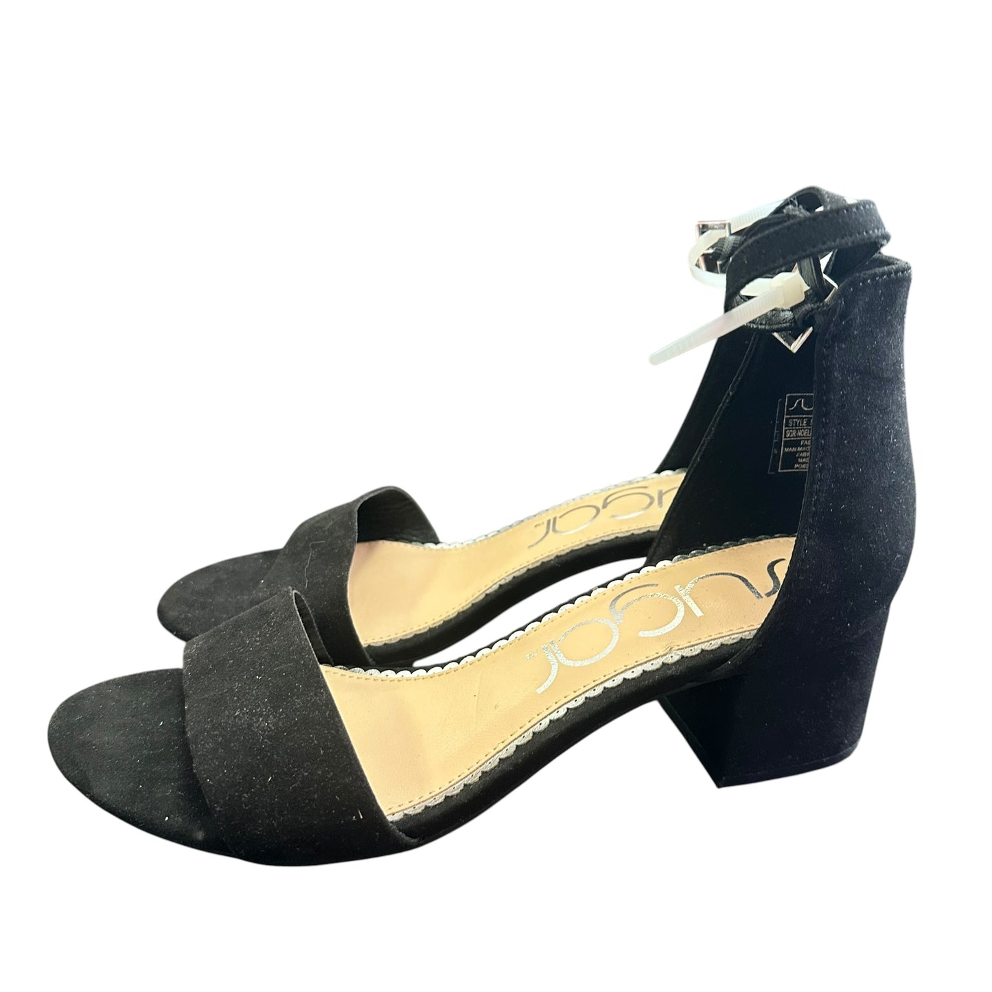SUGAR BLACK ANKLE STRAP BLOCK HEELS NWOB 219 SZ 10 WIDE