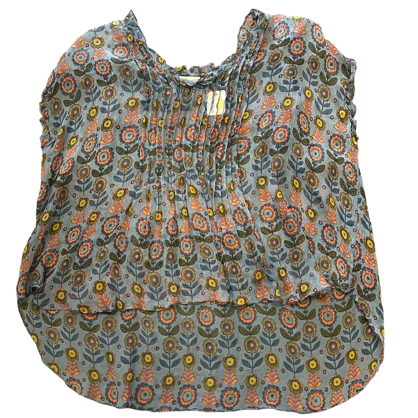 NATURAL LIFE NAVY SEMI SHEER FLORAL BLOUSE 258 LARGE