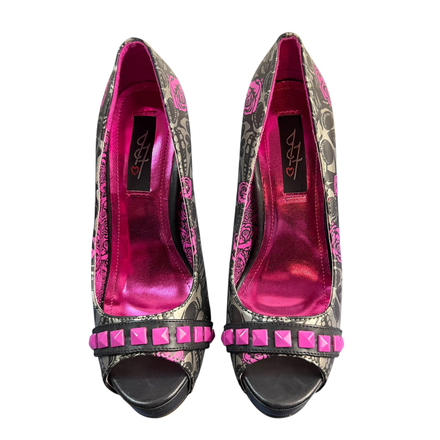 IRON FIST PUNK ROCK SILVER BLACK SKULL PLATFORM PEEP TOE HEELS NEW Sz 5