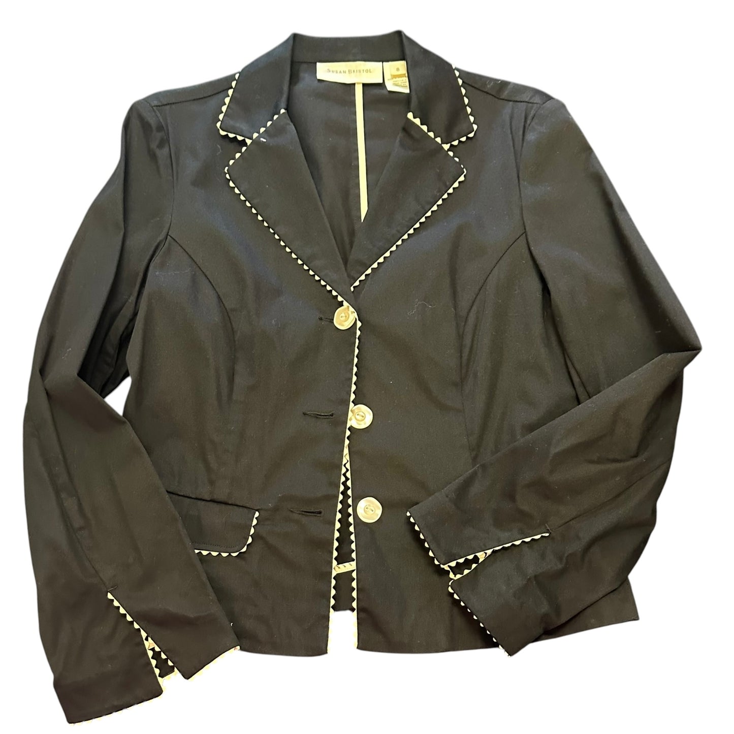SUSAN BRISTOL BLACK BLAZER VINTAGE Y2K SCALLOP 100 SZ 8