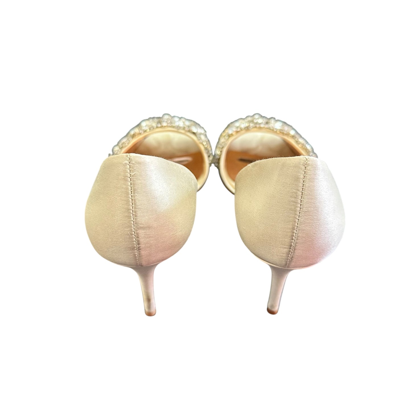 BADGLEY MISCHKA HANSEN HEELS IVORY SATIN 119 SZ 7.5