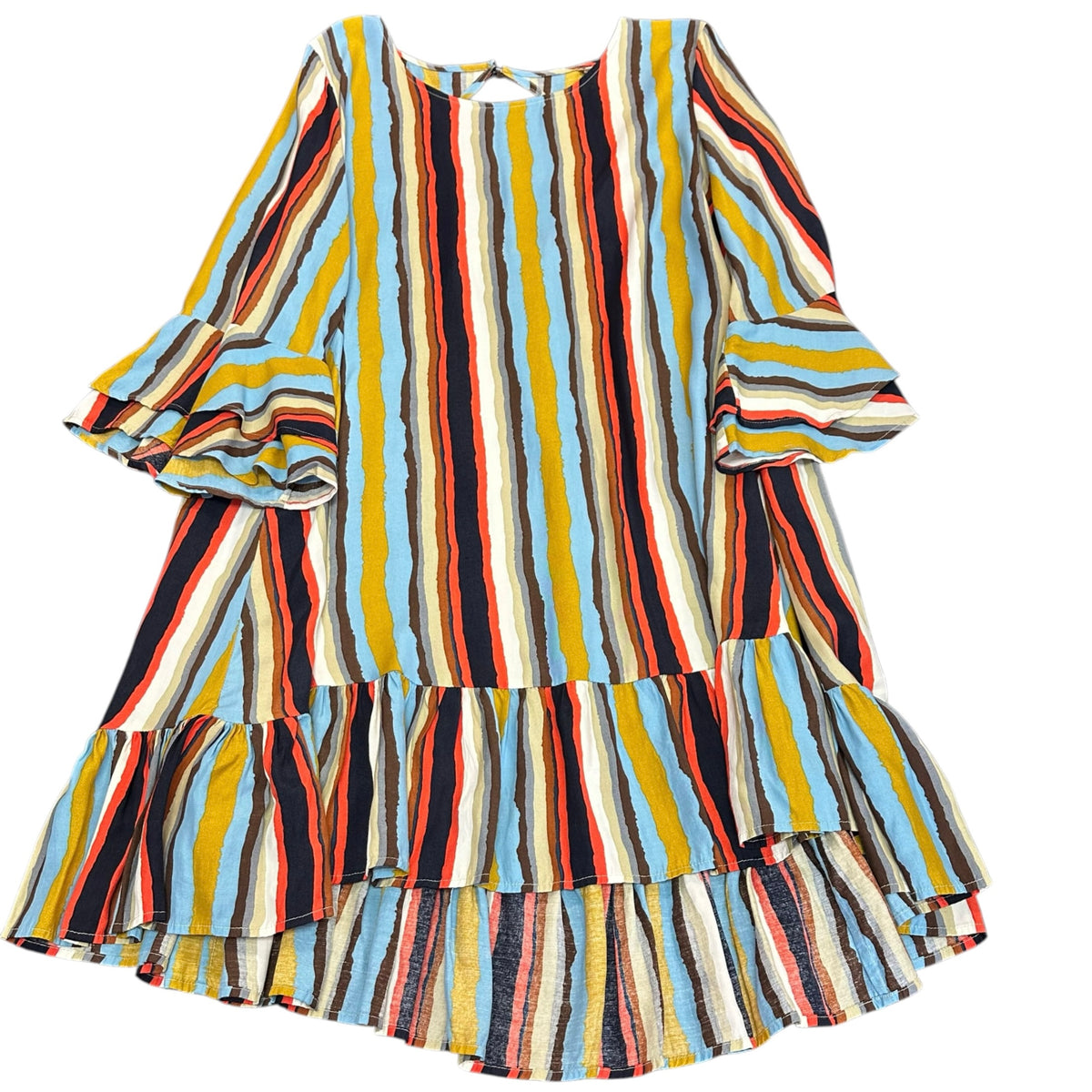 UNCLE FRANK MULTICOLOR STRIPED RUFFLE HEM DRESS 298 XL