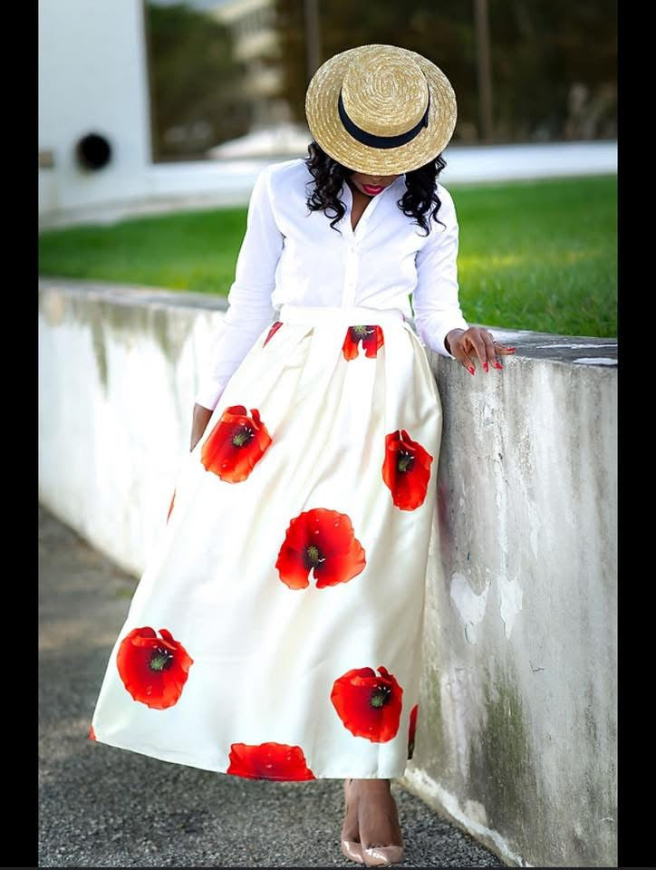 CHICWISH BEIGE RED FLORAL FULL LENGTH SKIRT 100 LARGE